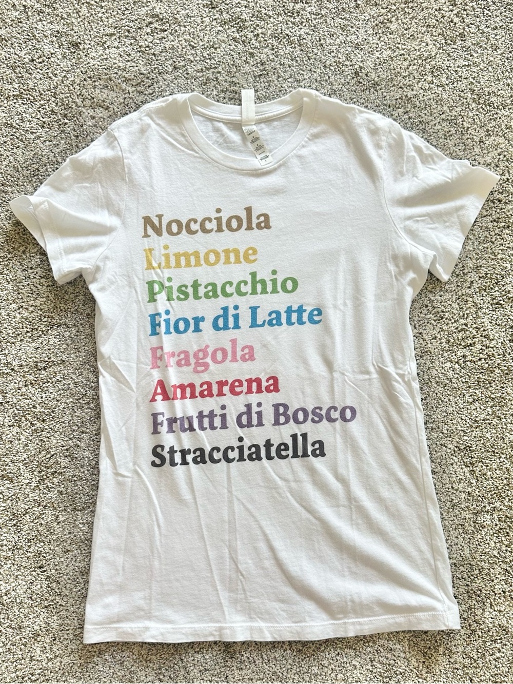 ✨ Gelato Italian Text White Graphic Tee with Multicolor size Large fitted tee ✨
